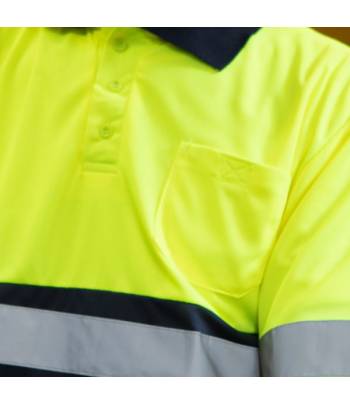 Polo de trabajo unisex de alta visibilidad, incluye dos bandas reflectantes en el contorno y dos más en los brazos