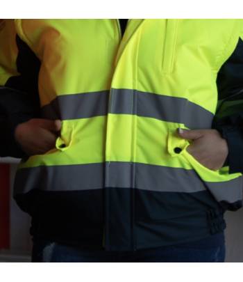 Cazadora de alta visibilidad impermeable, con capucha y mangas desmontables Cazadora de alta visibilidad impermeable, con capucha y mangas desmontables