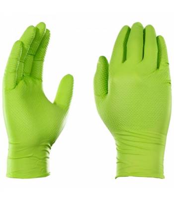 Caja de 50 guantes de nitrilo diamantado color verde.