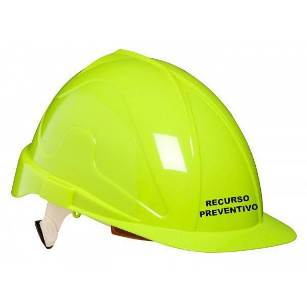 Casco de obra con texto: Recurso Preventivo